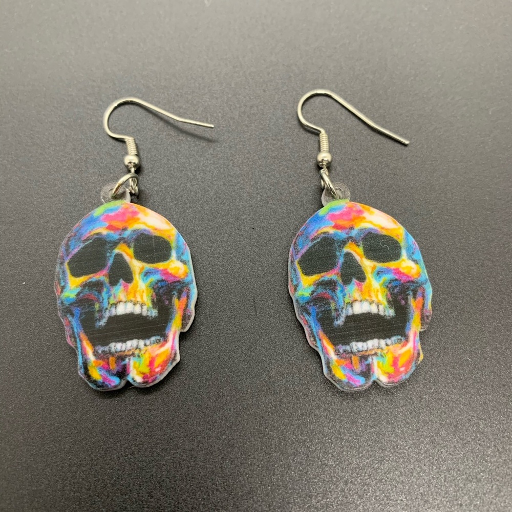 Sugar skull tie dye goth Wicca Earring Halloween - Picture 3 of 4